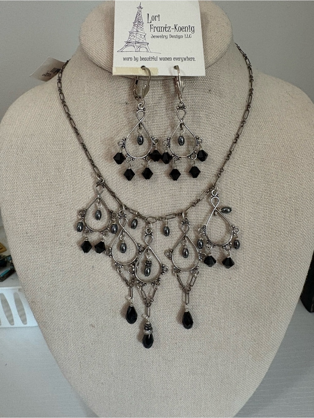 Lori Frantz Koenig LFk sterling silver 925 crystal necklace earrings chandelier